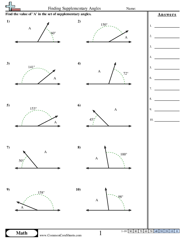 Finding Supplementary Angles worksheet